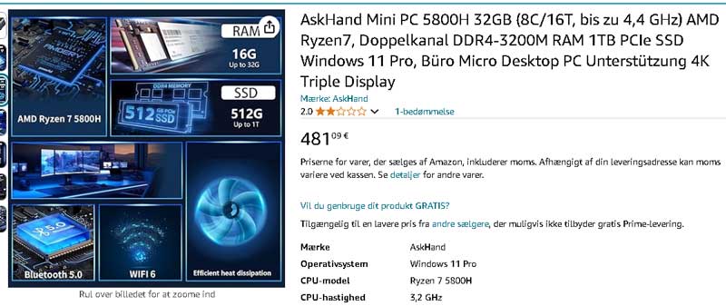 Andet mærke, Ryzen 7/ 32 GB/ 1 TB SSD,