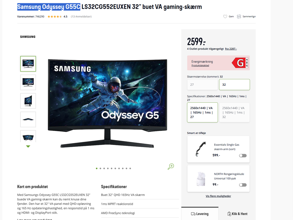 samsung, Odyssey G55C, 32 tommer