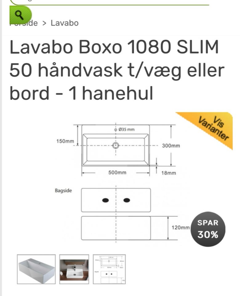 Håndvask, hvid, Lavabo Boxo