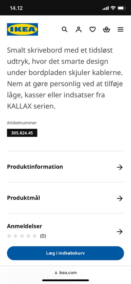 Skrivebord, Ikea, b: 111 d: 40 h: 77