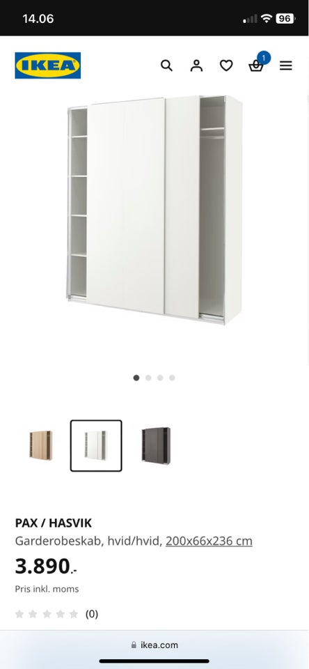 Garderobeskab, Ikea, b: 200 d: 60 h: