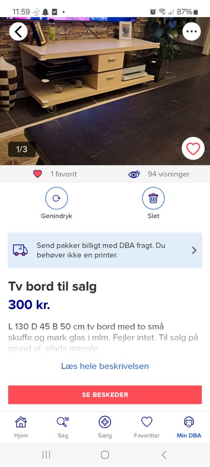 Tv bord, Træ og glas i mellem, andet