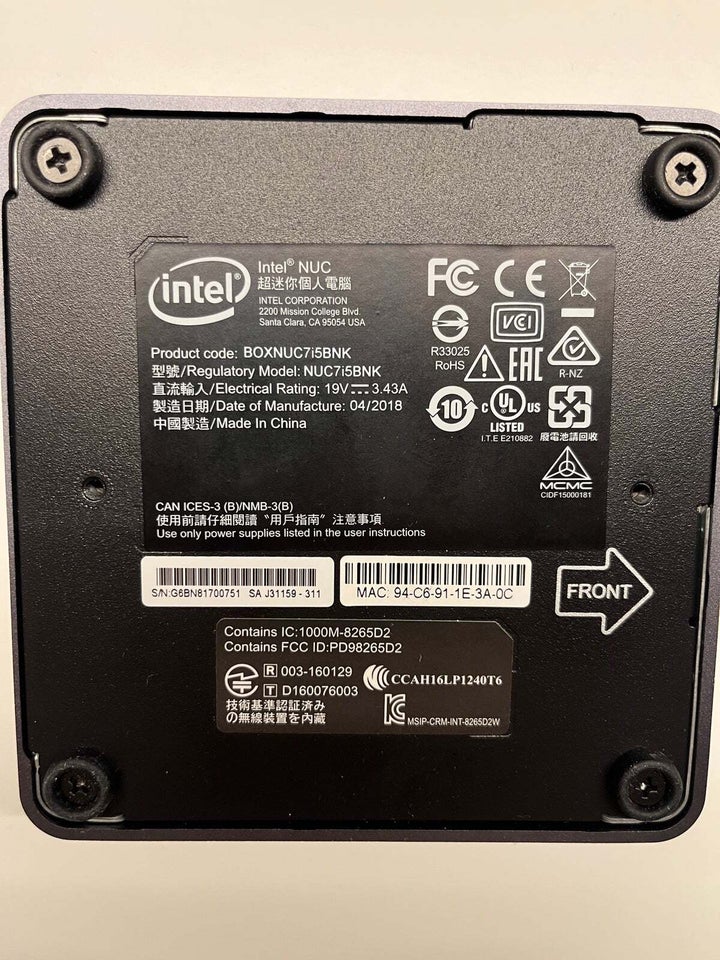 Intel, NUC 7i5BNK, I5-7260U CPU @