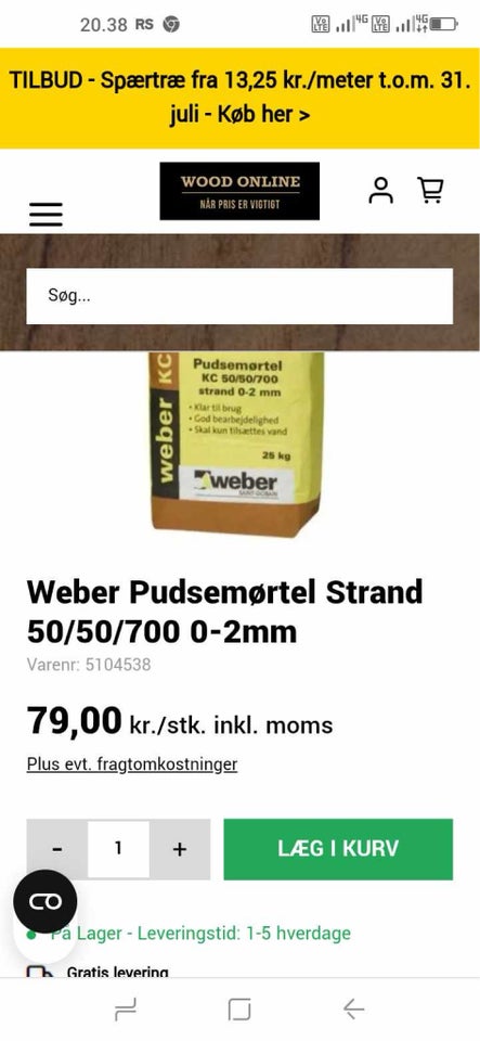 Pudsemørtel - weber kc 50/50 0-2