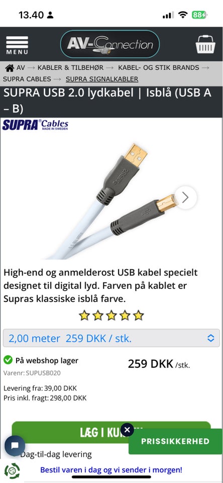 Audiokabel, Supra , 2 m.