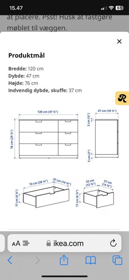 Kommode, laminat, b: 76 h: 120