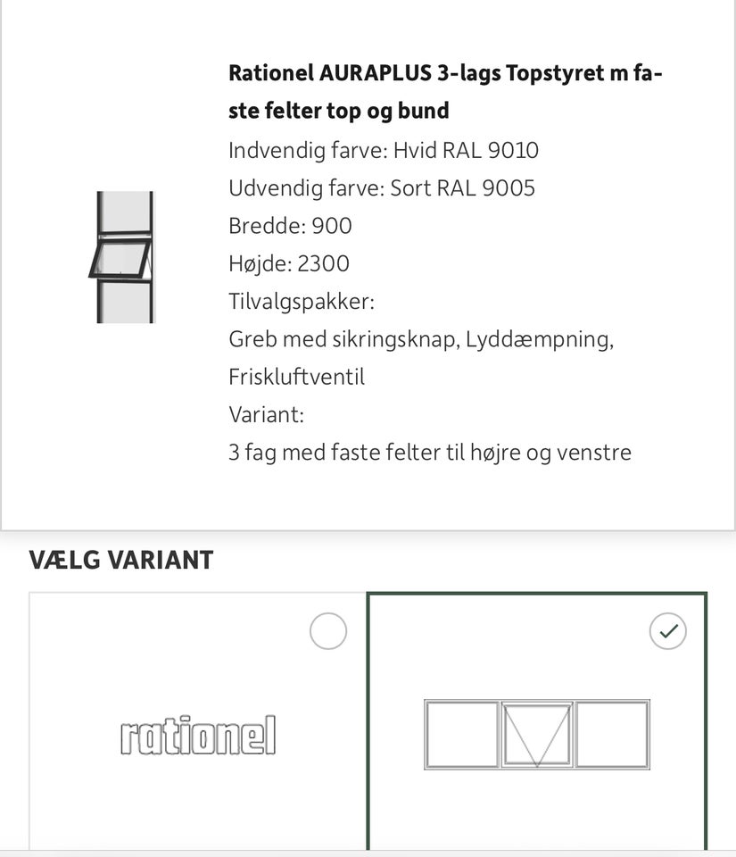 Fastkarmsvindue, træ/alu, b: 900