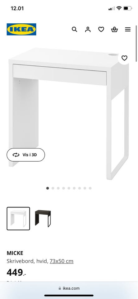 Skrivebord, IKEA Micke, b: 73 d: 50