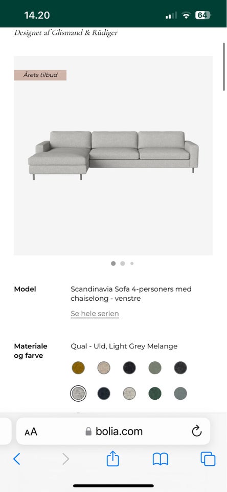 Sofa, uld, 4 pers.