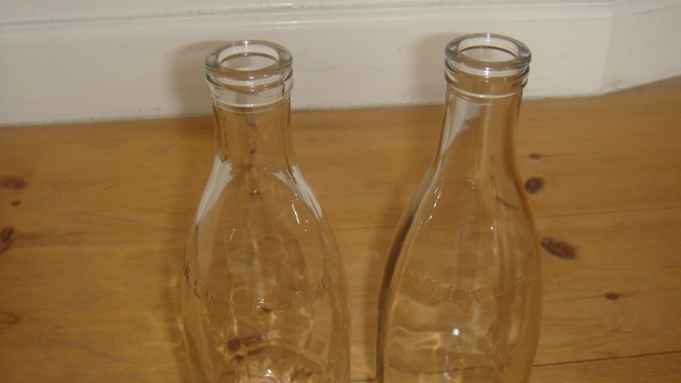 Glas 2 stk mælkeflasker i glas