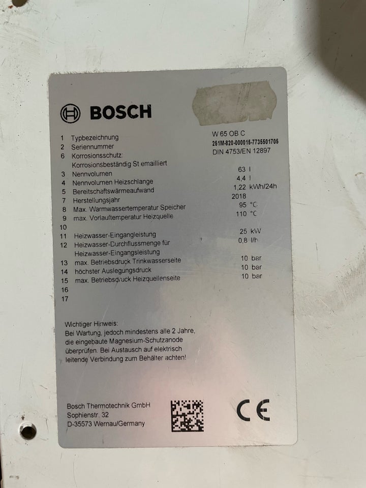 65L vandvarmer, Bosch