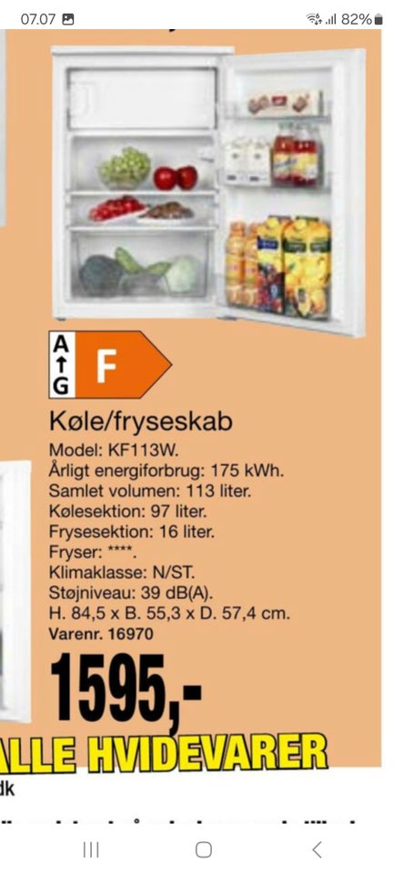 Køle/fryseskab, Wasco Kf113w,