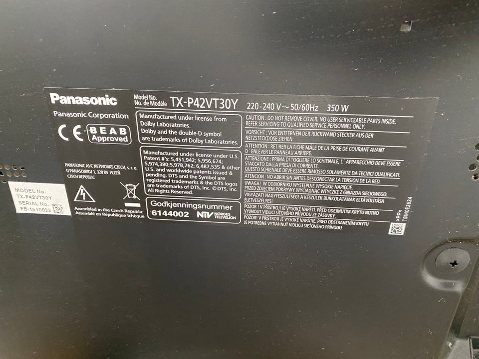 Plasma, Panasonic, TX-P42VT30Y