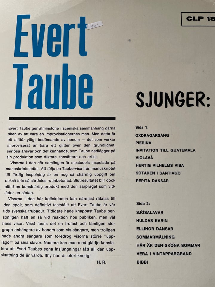 LP, Evert Taube, Andet