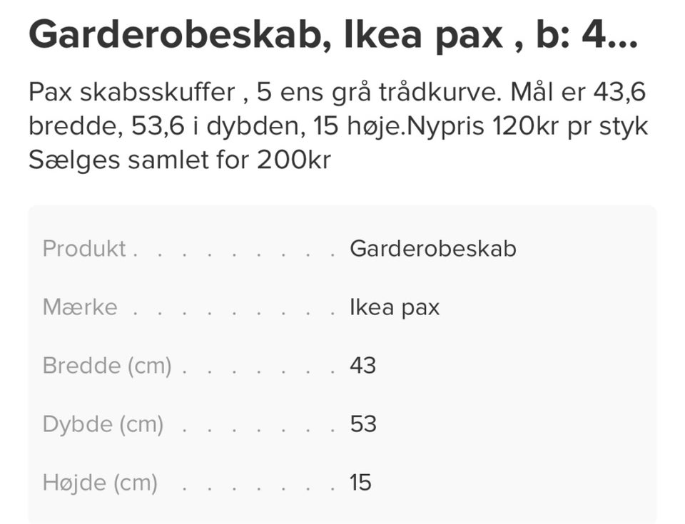 Tilbehør til skabe Pax b: 43 d: 53