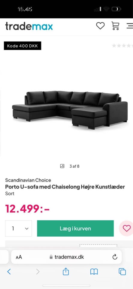 U-sofa, læderlook, Trademax