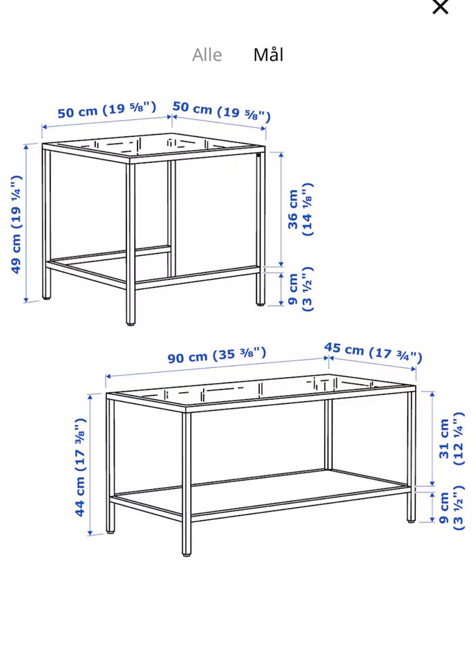 Sofabord, Ikea, b: 50 l: 90 h: 49