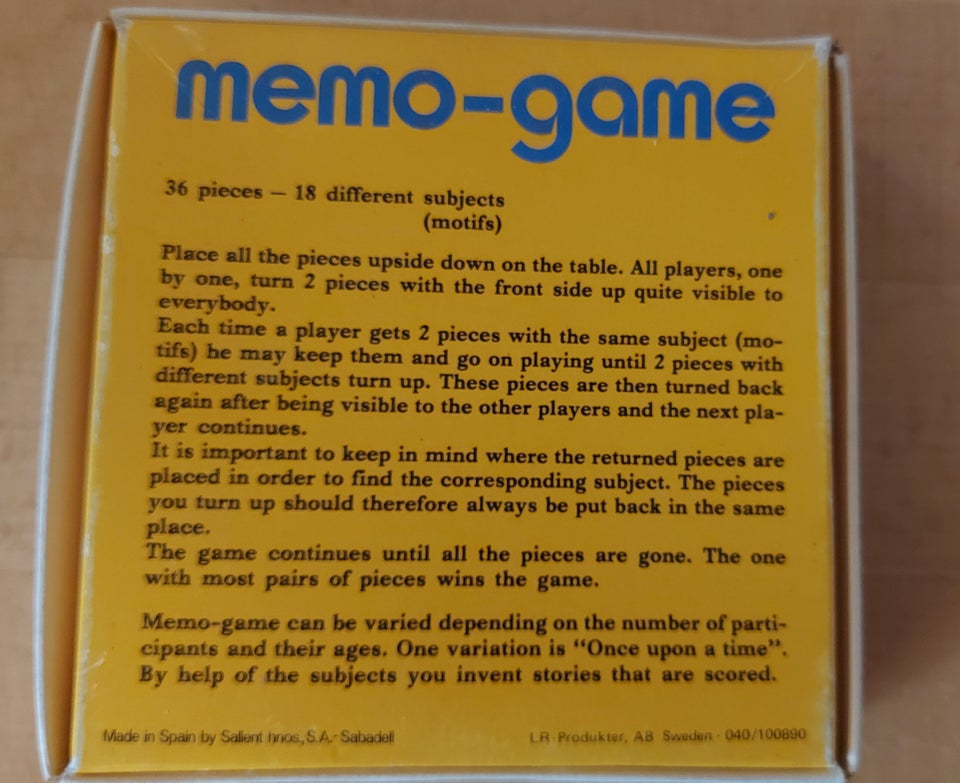 Memo-Game, Vende spil , huskespil