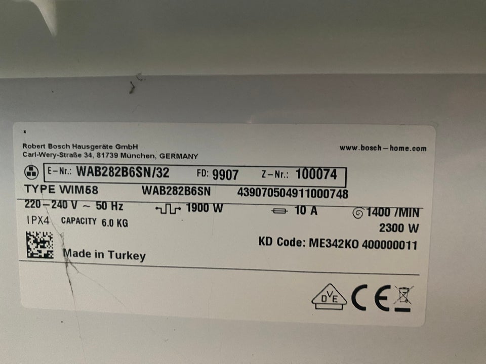 Bosch vaskemaskine, Serie 2,