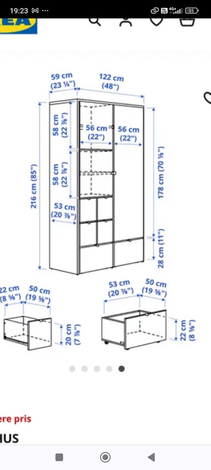 Garderobeskab Ikea b: 122 d: 59 h: