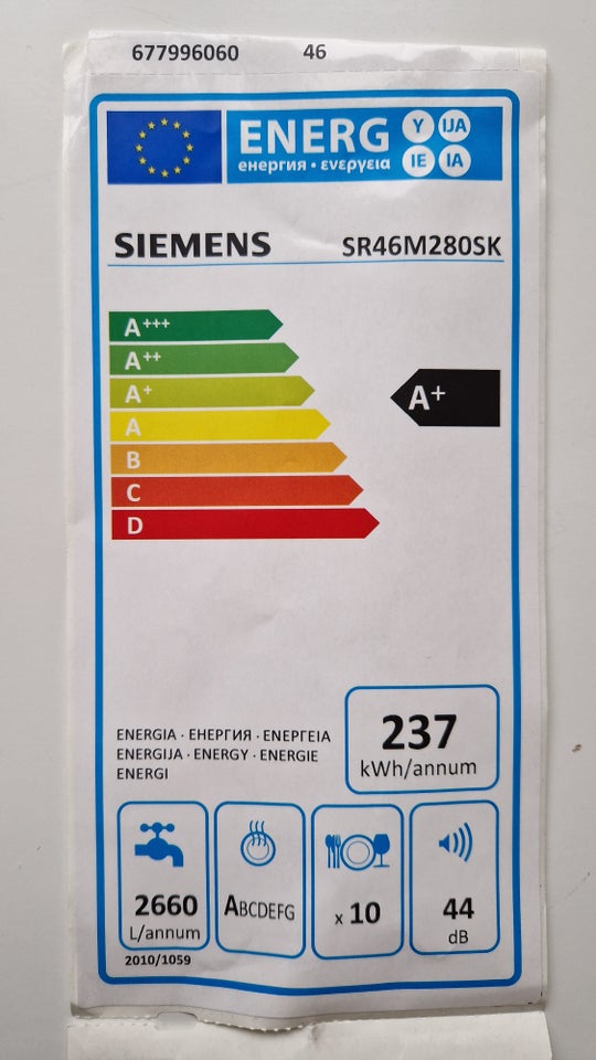 Siemens Sr46m280sk, fritstående