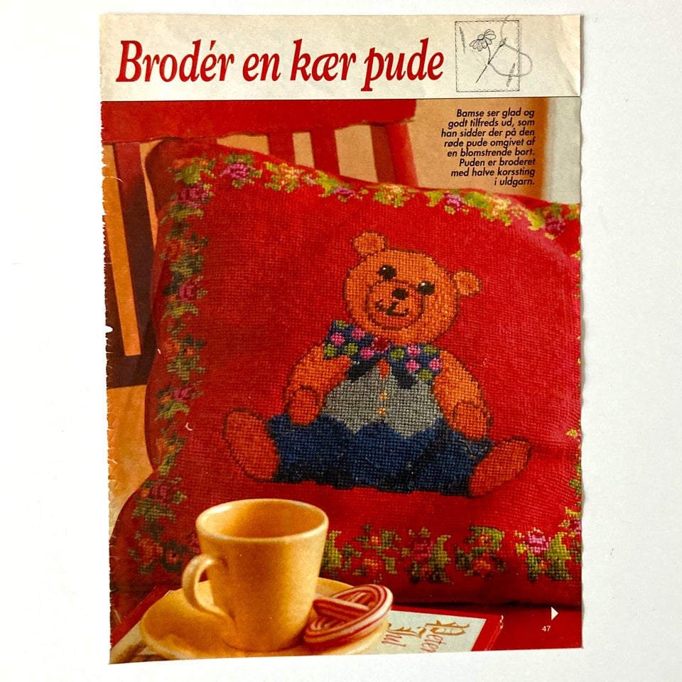 Broderi, mønster, Bamse Pude -