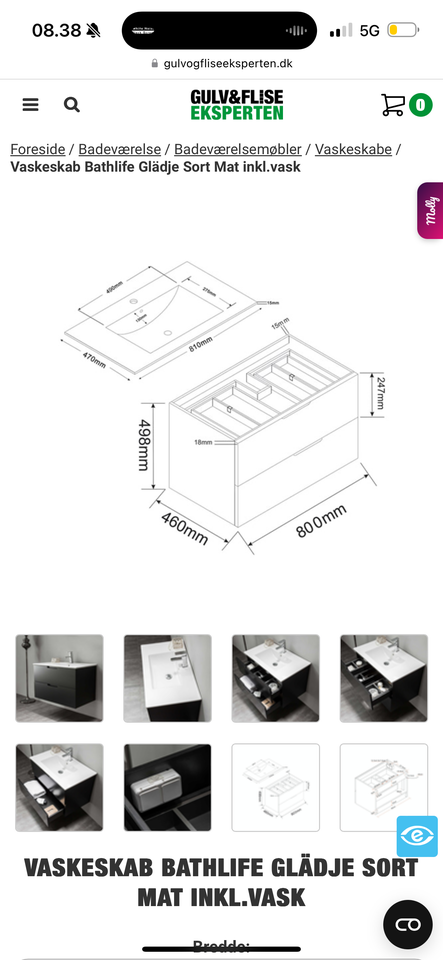 VASKESKAB BATHLIFE GLÄDJE SORT MAT