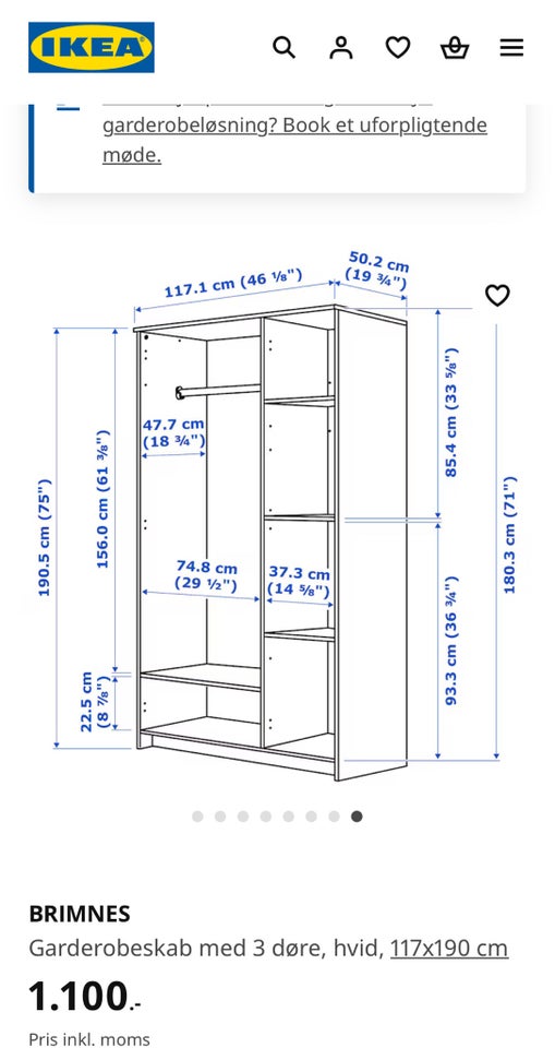 Garderobeskab IKEA b: 117 d: 50 h: