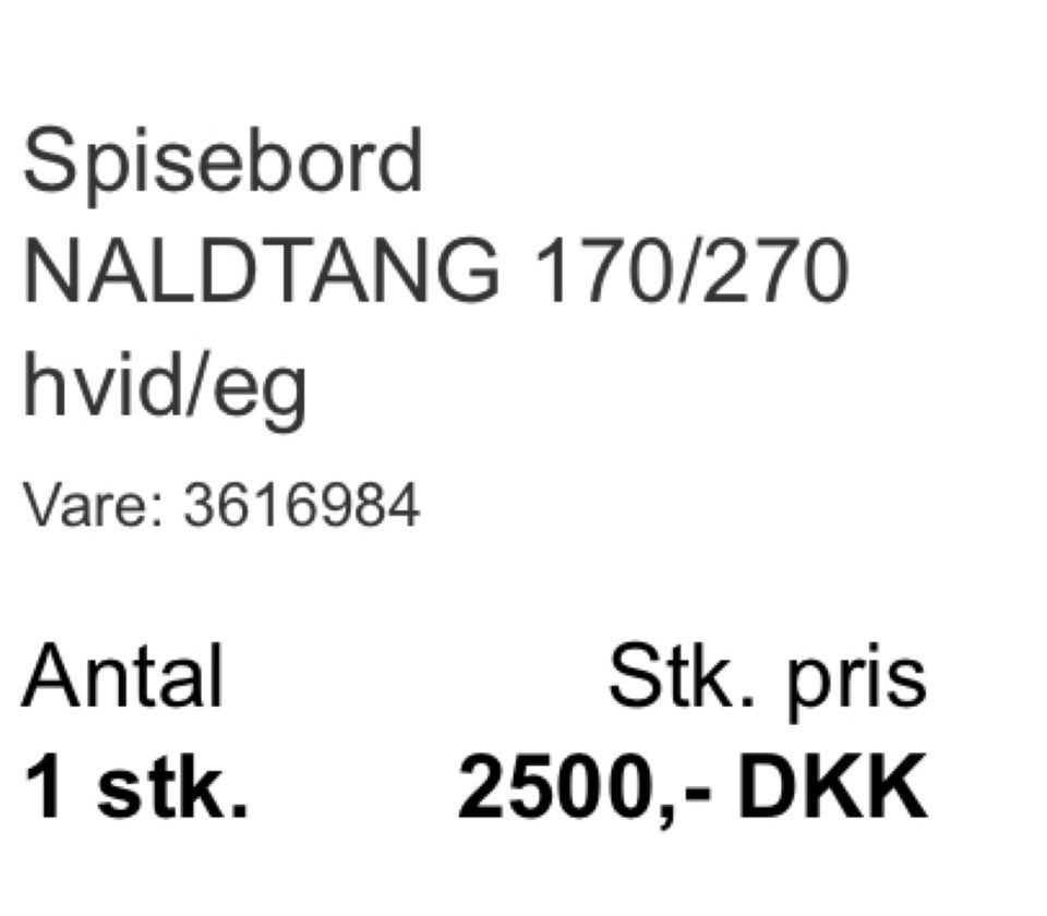 Spisebord Naldtang b: 100 l: 170