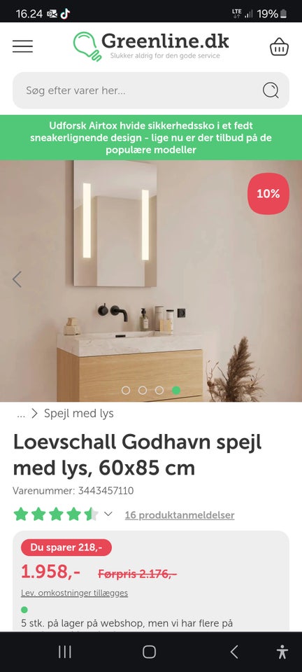 Vægspejl, b: 600 h: 850