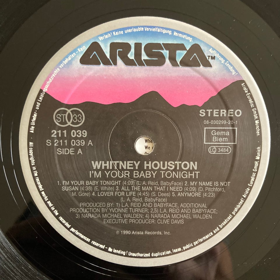 LP Whitney Houston I'm Your Baby