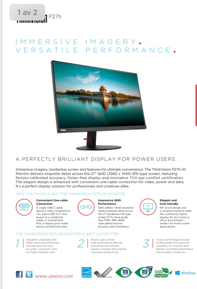 Lenovo Thinkvision, fladskærm,