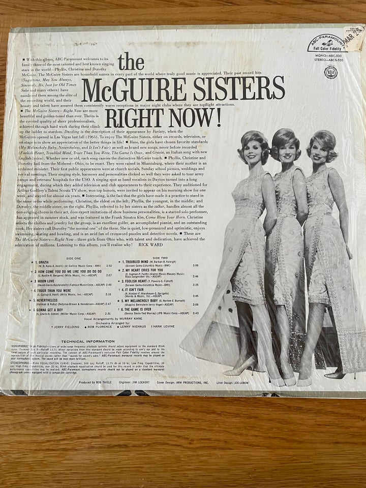 LP, The Mc Guire Sisters, Right Now!