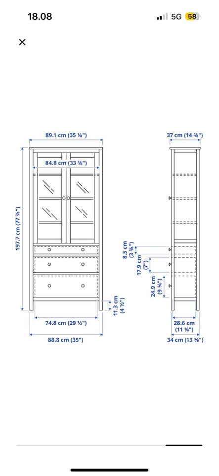 Vitrineskab, Hemnes, Ikea