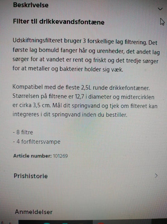 Andet Filtre til vandfontæne