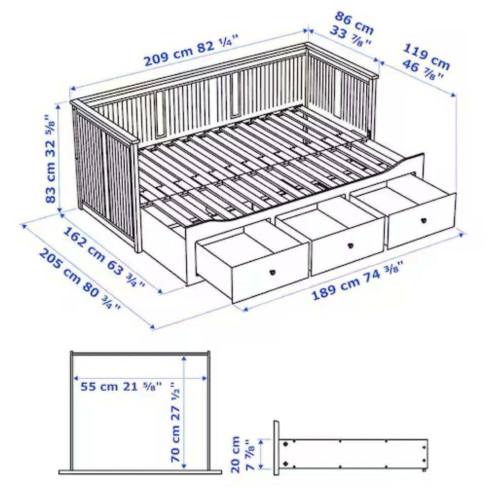 Gæsteseng, Hemnes Ikea, b: 80 l: 200