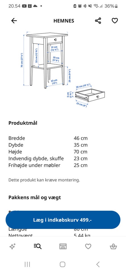 Sengebord, Hemnes, ikea