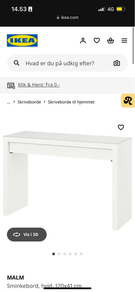 Skrivebord, Ikea, b: 120 d: 41 h: 78