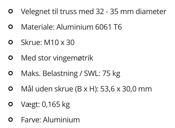 6 stk clamps. Ubrugte, Duratruss