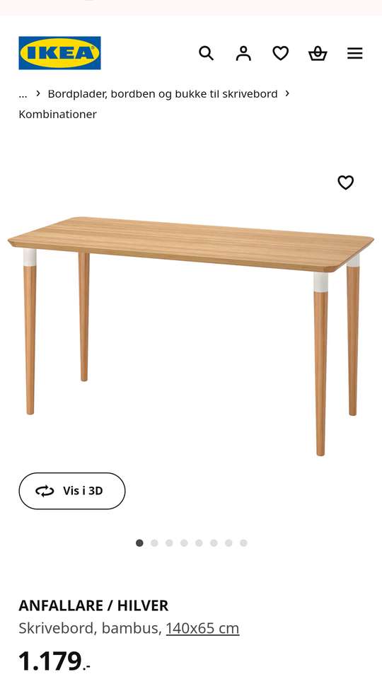 Skrivebord, Ikea, b: 140 d: 65