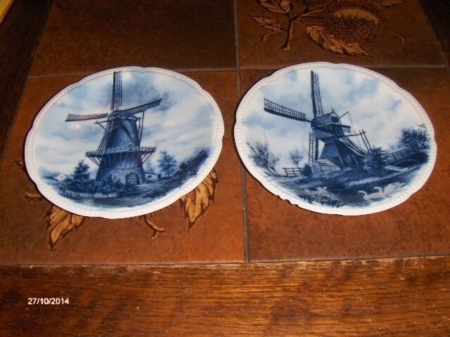 TO DELFT BLAUW VINDMØLLE PLATTER