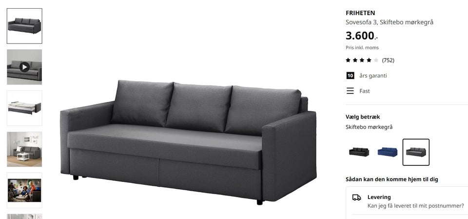 Sovesofa, stof, 3 pers.