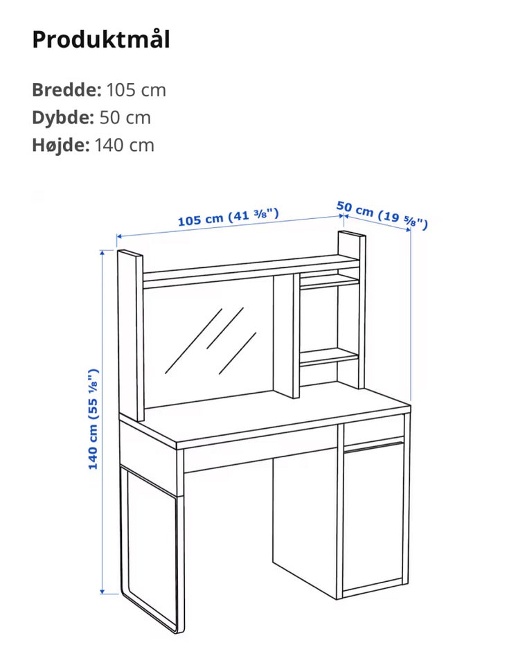 Skrivebord, Ikea, b: 105 d: 50 h: 140