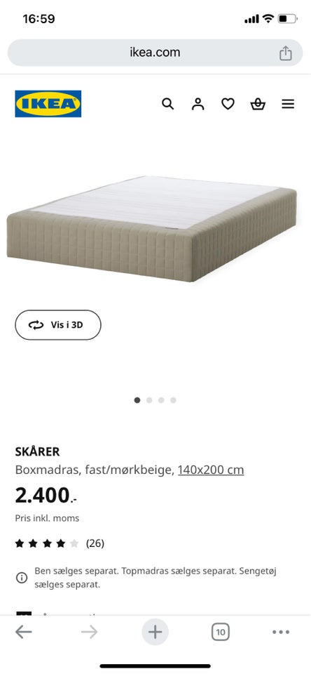 Boxmadras, Ikea Skårer, b: 140 l: