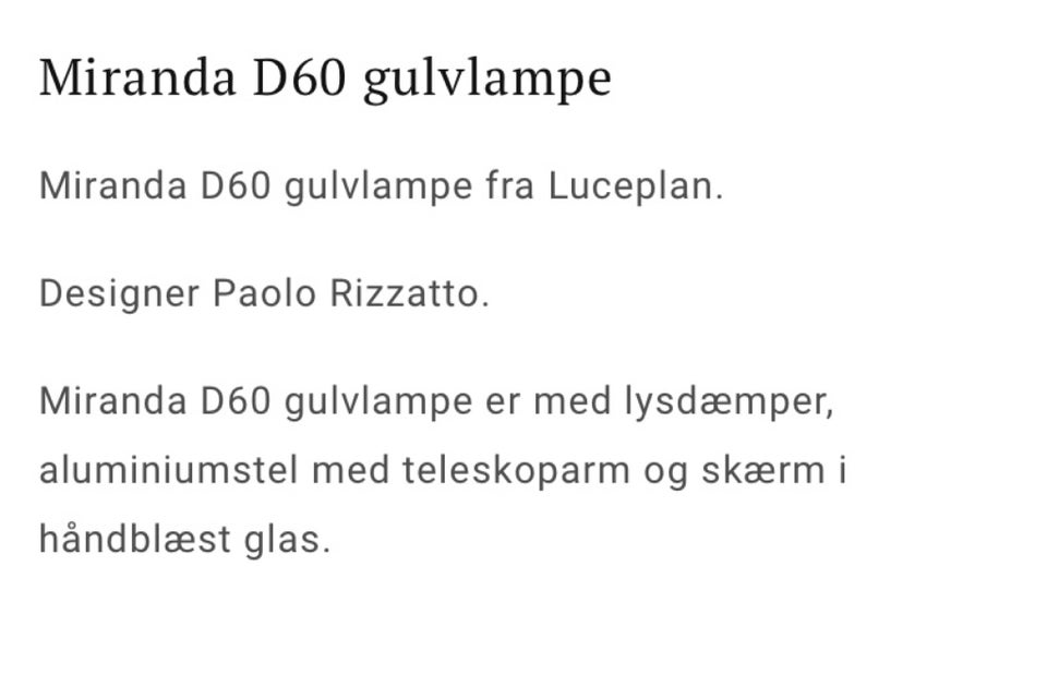 Gulvlampe, Miranda D60