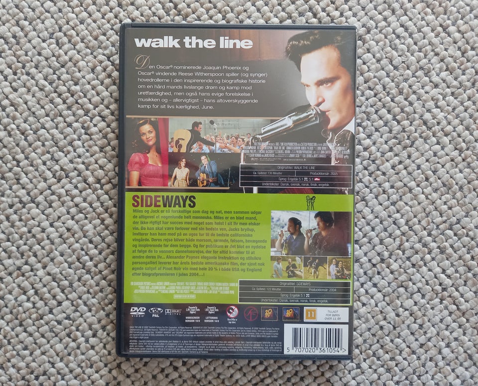 Walk the line og Sideways  DVD