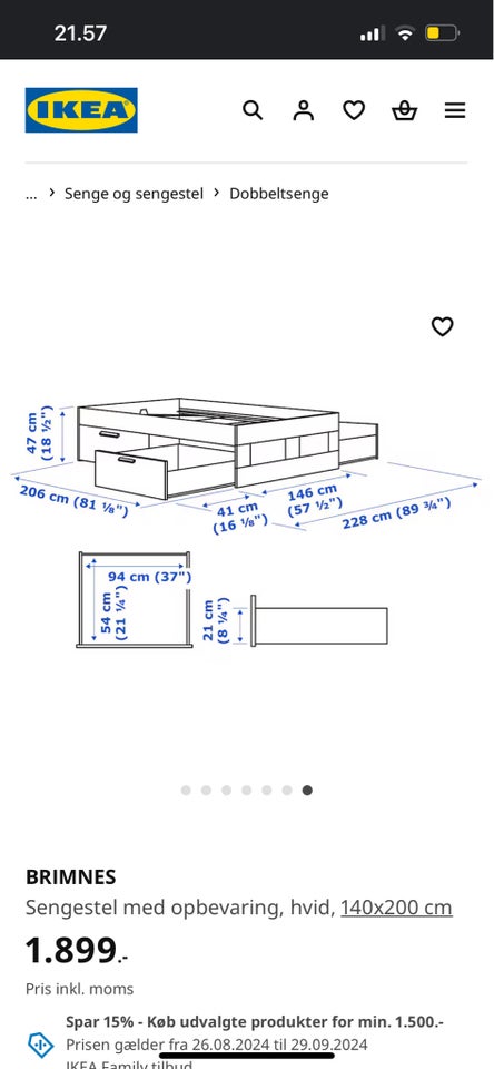 Sengeramme, IKEA Brimnes inkl.