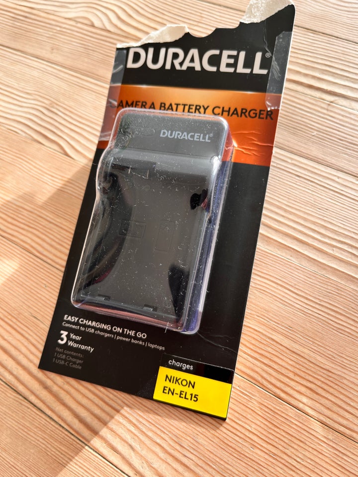 Nikon oplader + batteri, Duracell +