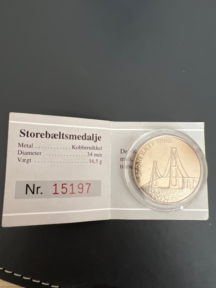 Medalje Storebæltsmedalje fra