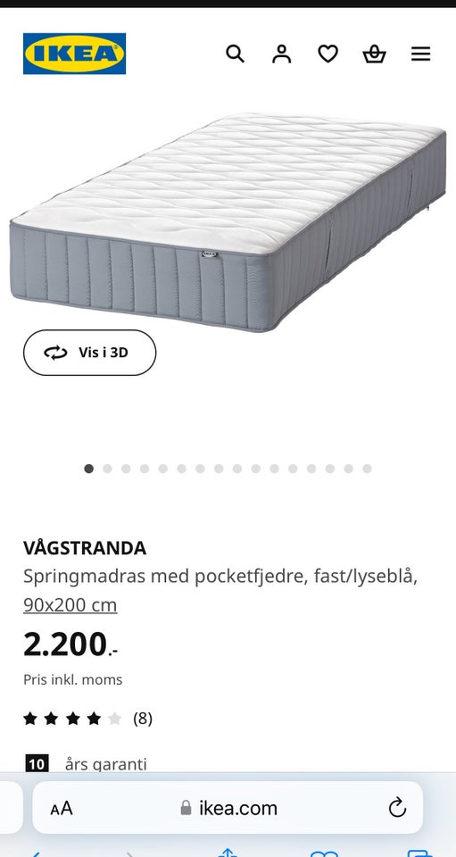 Springmadras, IKEA, b: 90 l: 200 h: